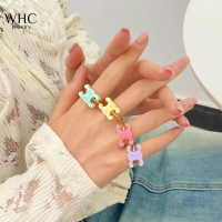 WHC Jewelry แหวนอะคริลิคปรับได้สำหรับรูปแฟชั่นสำหรับผู้หญิงสีลูกอมมาการองแบบเรียบง่ายล่าสุด