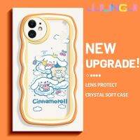 Jjlingji เคสสำหรับ iPhone 11 11 Pro 11 Pro Max เคส Cinnamoroll สีสันสดใสมาการอนคลื่นขอบนุ่มเคสมือถือกันกระแทกแบบใสโปร่งใสลายกล้องถ่ายรูปที่สร้างสรรค์ซิลิกาเจลฝาครอบป้องกัน