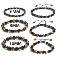 【cw】 Stone Hematite Tiger Bead Weight Loss Adjustable Rope Jewelry 6-8-10mm