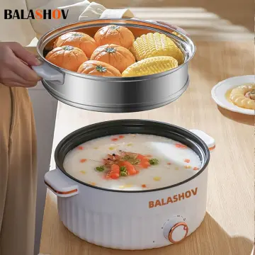 Portable Electric Hot Pot with Grill, Multi-Functional Frying Pan, Steamer  and Noodle Cooker, 1.6L Mini Hot Pot Cooker Steamer, 110V 500W Non-Stick