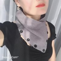 Autumn Winter Ladies Bib Sweater Knitted Cervical Verte Fashion Button Warm High Female Stand-Up Collar False Scarf U19