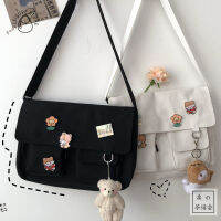 Harajuku น่ารัก badge retro สาว messenger กระเป๋า ulzzang เกาหลีรุ่น ins นักเรียนผ้าใบไหล่กระเป๋าผู้หญิง bag