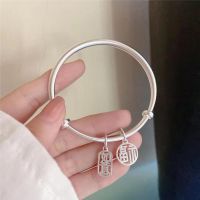 Sterling silver bracelet children S999 smooth fine push pull open mouth GongLing young girlfriend on valentines day gift