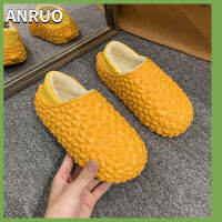 Anruo รองเท้ากันลื่นสำหรับสตรี,รองเท้ากันน้ำรองเท้าแตะผ้าฝ้ายทุเรียนฤดูใบไม้ร่วงและฤดูหนาวหอพัก