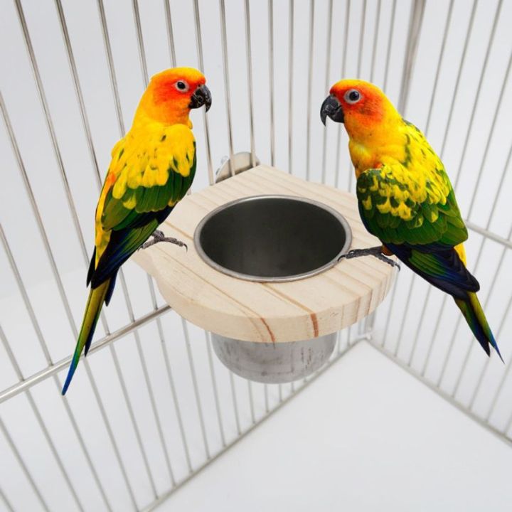 ถ้วยให้อาหารนกแขวน-parrot-cage-feeder-ชามน้ำสแตนเลสพร้อมขายึดไม้ธรรมชาติสำหรับ-lovebird-finch