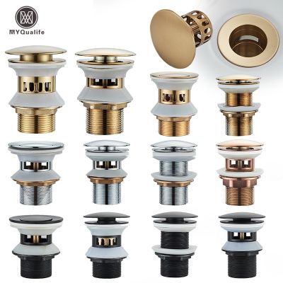 Gold Pop Up Drain Button Bathroom Sink Plug Drainer Siphon Waste Stopper Wash Basin Faucet Accessory Washbasin Pipe Black Showerheads