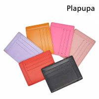 Plus Size Genuine Leather Card Holder Flat Dermal Skin Card Case with Easy Coin Money Pockets Custom Name Company LOGO Card Holders