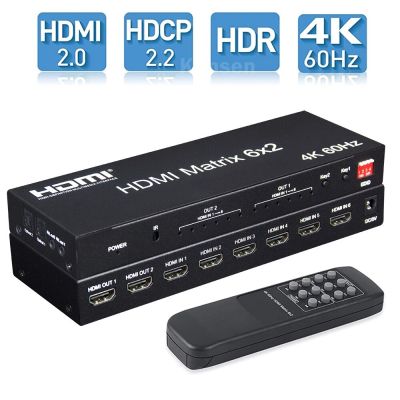 6X2 HDMI 2.0 Matrix Switch 4K 60Hz 6 IN 2ตัวแยก HDMI 4X2 2 2X4 HDMI Matrix พร้อมจอทีวีแล็ปท็อป PC EDID เครื่องแยกสัญญาณเสียง