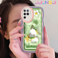 Jjlingji เคสสำหรับ OPPO A94 4G F19 Pro Reno 5F Reno 5 Lite Reno 5K เคส X3 Lite 3D ลายน่ารัก Pochacco ดีไซน์ใหม่ครีมขอบคลื่นนุ่มโปร่งใสลายกล้องถ่ายรูปฝาครอบป้องกันอ่อนโยนและเรียบง่าย