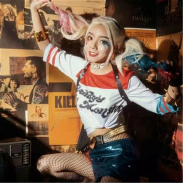 suicide-squad-harley-quinn-ชุดคอสเพลย์ผู้หญิงเสื้อแจ็คเก็ตผู้ใหญ่เสื้อยืด-monster-clown-งานเทศกาลวันเกิดปาร์ตี้