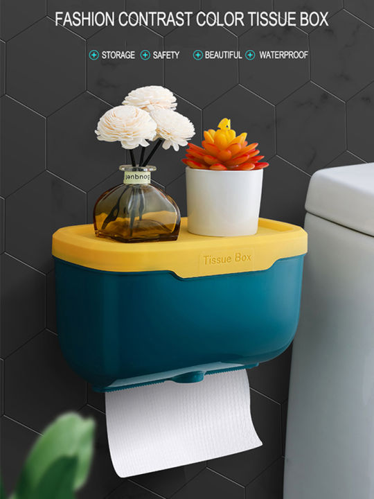 wall-mount-toliet-paper-holder-waterproof-box-wipes-box-mobile-phone-storage-shelf-rack-tissue-roll-paper-tube-for-bathroom