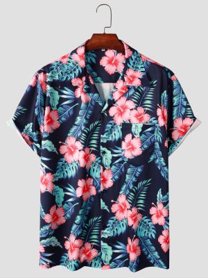 เสื้อลายดอกไม้ใส่ไปทะเลของผู้ชายเสื้อใส่ออกค่ายแขนสั้นพิมพ์ลายเสื้อเชิ้ตฮาวายฤดูร้อน2023