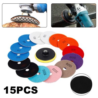 15pcs Diamond Polishing Pads 4 Inch 100mm Wet/Dry Polishing Backer Granite Marble Concrete Stone Grinding Discs Hand Tools