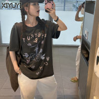 XIYUYI เสื้อเสื้อยืดพิมพ์ลายแขนสั้นผู้หญิง2023ฤดูร้อนสไตล์ใหม่