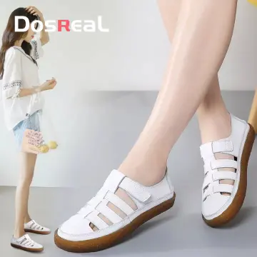 White leather sale sandals ladies