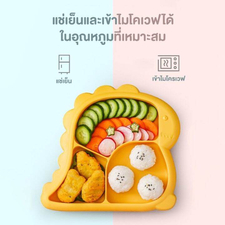 ชุดจานกินเด็ก-รุ่น-ลายไดโนเสาร์-4-in-1-ถาด-ถ้วย-ช้อน-ส้อม-เซ็ตจานข้าวเด็ก-ช่องแบ่งถาดหลุมเด็ก-จานข้าวเด็ก