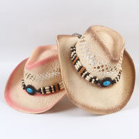 Western คาวบอยหมวกผู้หญิงผู้ชายฤดูร้อน2023 Vintage Rhinestone กระดาษกลางแจ้ง Hollow Beach Sun Protection หมวกสีชมพู Cowgirl Straw Hat