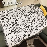 【CW】☒✇  Graffiti Blankets for Bed Cartoon Cotton Throw Interesting Double-sided Outdoor Camping