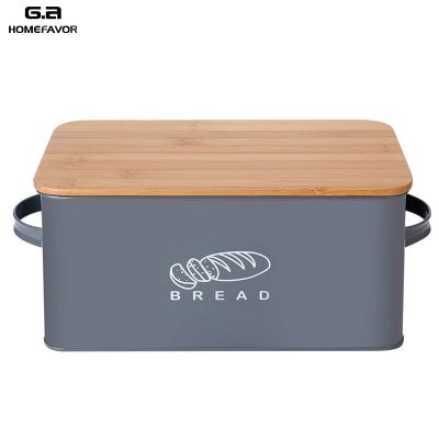 กล่องขนมปังฝาเขียงไม้ไผ่กล่องเก็บของพร้อมกับกล่องใส่ขนมชุบสังกะสีถังเก็บขนมปังภาชนะบรรจุอาหารในครัว