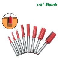 1PC 1/4－6.35MM Shank Milling Cutter ใบมีดแกะสลักไม้ขลุ่ยคู่ตรงบิตงานไม้เครื่องมือแกะสลัก Trimming Router Bit