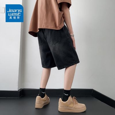 【Ready】🌈 Jeanswest denim shorts mens summer cool feeling light and breathable five-point pants young handsome loose Japanese shorts men