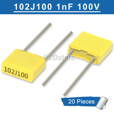 20ชิ้นตัวเก็บประจุ102J100 102 100V 1nF 0.001UF 102J 100V Pitch 5Mm ฟิล์มพลาสติกโพลีโพรพิลีนปลอดภัย