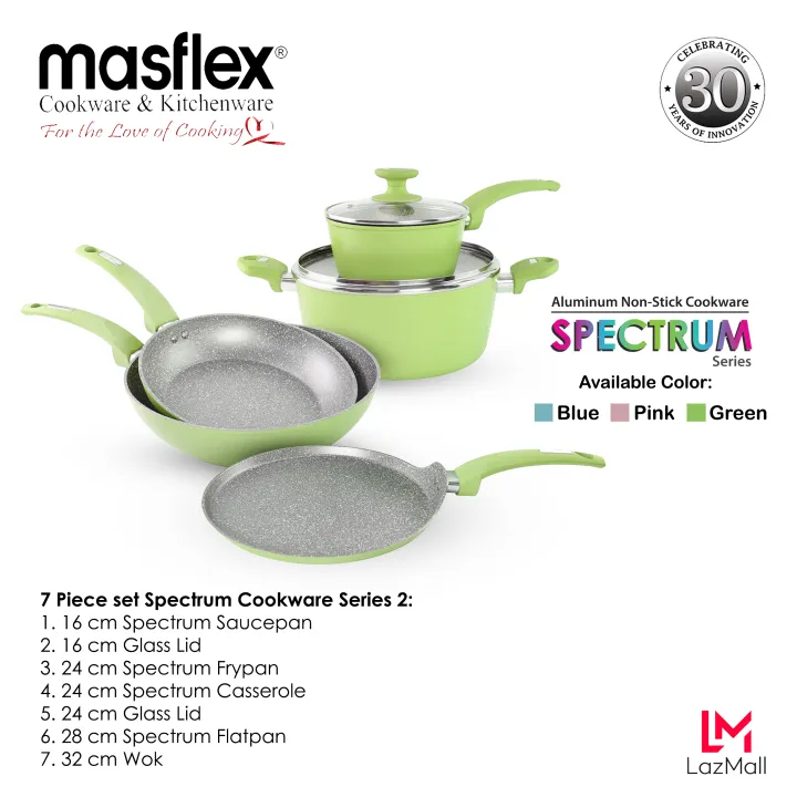 Masflex Limited Edition 7 piece Spectrum Cookware Set in Pink, Blue or Green (Induction Ready