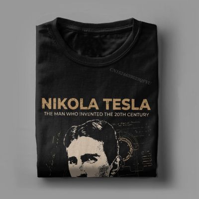 Men S Nikola Tesla Tshirt วิทยาศาสตร์นักวิทยาศาสตร์เรื่อง Inventor ฟิสิกส์พรีเมี่ยมผ้าฝ้ายเสื้อผ้ารอบคอ Tees Plus ขนาดเสื้อยืด