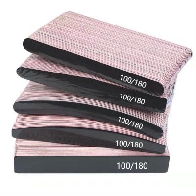 10pcs 100/180 Personalized Print Logo Regular Sand Paper Emery Board Nail File Black