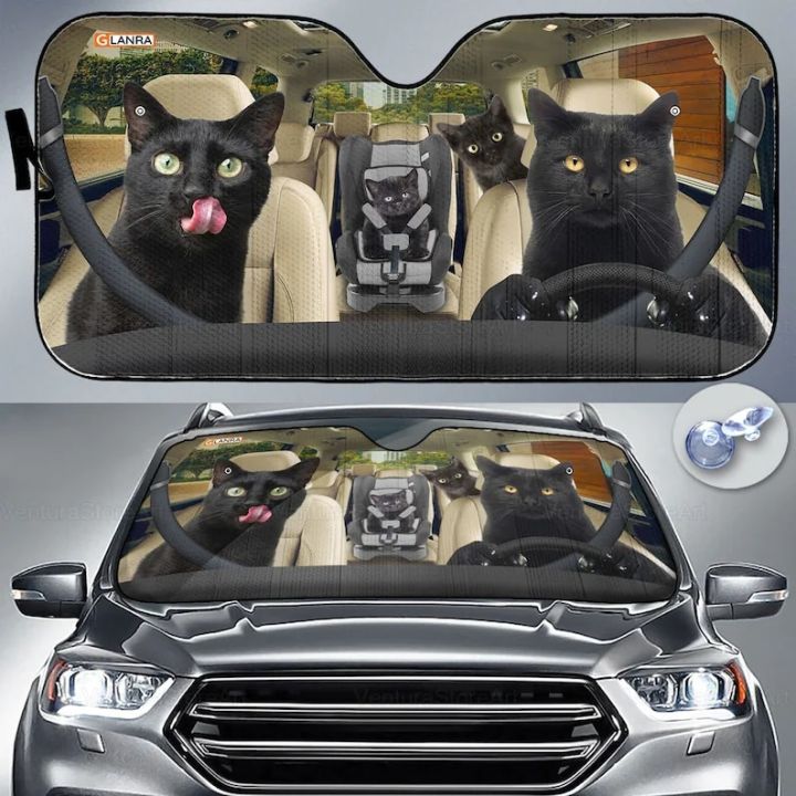 แผ่นกรองแสงติดรถยนต์แมวดำอัตโนมัติ-hiasan-mobil-แมวดำของขวัญสำหรับคุณพ่อที่หุ้มเบาะแมวม่านบังแดดม่านบังแดด