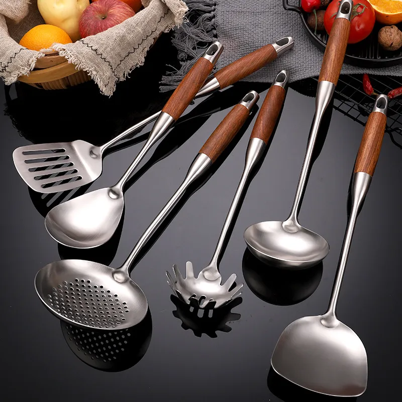 Long Stainless Steel Wok Spatula Skimmer Shovel Slotted Turner Rice Spoon  Ladle Kitchen Baking Cooking Tools
