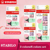 Kawaii Mini STABILO ปากกาเน้นข้อความชุด Macaron แต่สีทำเครื่องหมายเครื่องเขียน3สี6สี Set