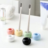 Mini Ceramics Toothbrush Holder Stand for Bathroom Vanity Countertop, Handmade Couple Toothbrush Head Holder Durable 4.5 X 2.8cm