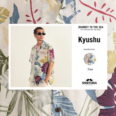 Shirtoria Hawaii-KYUSHU เสื้อเชิ้ตผู้ชาย เสื้อเชิ้ตผู้ชายแขนสั้น เสื้อเชิ้ตฮาวาย NonIron ไม่ต้องรีด