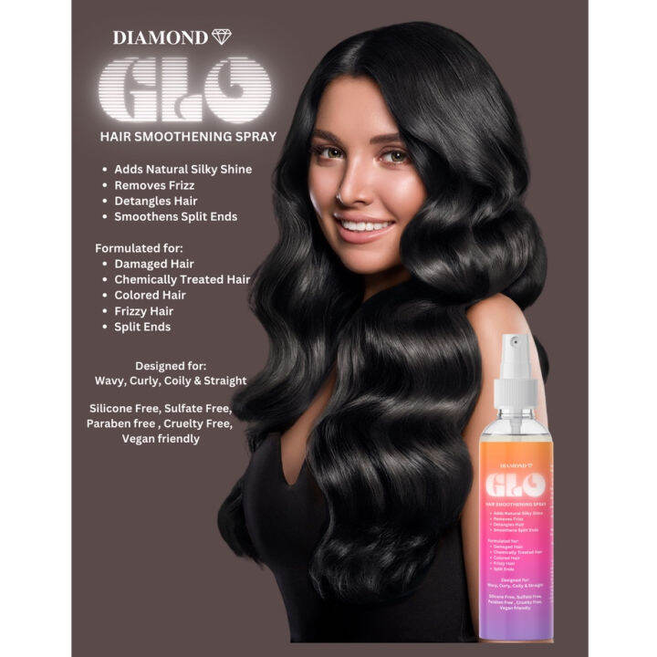Diamon Glo Hair Smoothening Spray for Hard, Frizzy, Damaged , Split Ends, Hair Shine Detangler