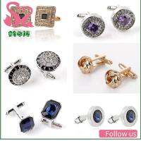 AD8T2 Super Shinny Gift คริสตัล มงกุฎ สีน้ำเงิน Cufflinks for Mens เสื้อเชิ้ต Cuff Links Novelty Luxury