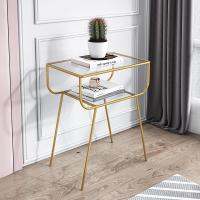 Metal Gold Wood Design Glass Shelf Luxury Sofa Coffee Side Table Nightstand Nordic Furniture Bedroom Living Room Decoration