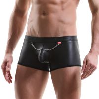 【CW】 Leather Men Panties Chain Gay Mens Boxers Brand Sissy  Penis Underpants