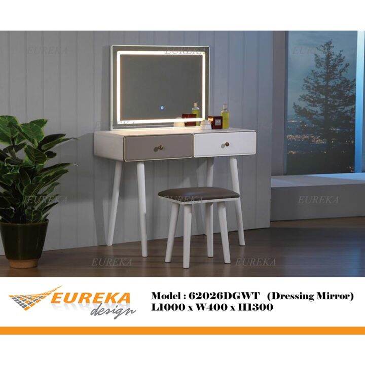 EUREKA Dressing Table Mirror Light Drawer Storage 62026 / Meja Makeup