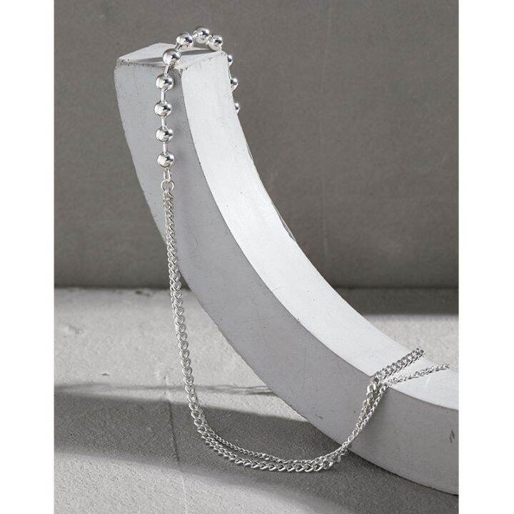 cod-092-korean-version-of-ins-niche-design-minimalist-all-match-round-beads-sideways-chain-texture-silver-clavicle-necklace-female