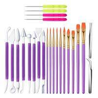 24Pcs Cookie Decorating Kit Fondant Cake Decorating Tool Include Decoration Brushes Stir Needle Modeling Tool Tweezer Purple