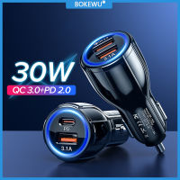 BOKEWU ที่ชาร์จในรถยนต์แบบ USB คู่30วัตต์,อะแดปเตอร์ชาร์จเร็ว LED QC 3.0ปลั๊กชาร์จโทรศัพท์