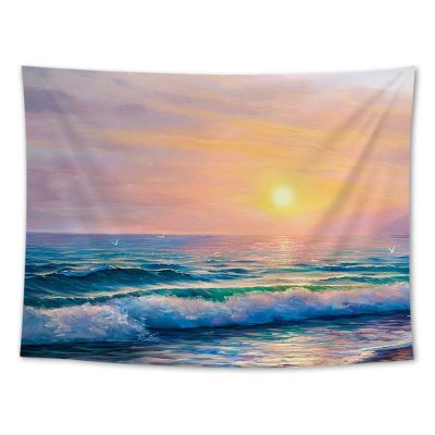 Oil Painting Waves Seaside Sea Sunset Scenery Series Tapestry Decoration Background Cloth Room Living Room Wall Decoration Wall Hanging Tapestry
