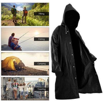Women Hooded Rainwear Jacket Waterproof Trench Long Black Men