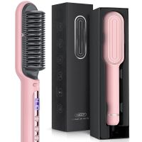 FASCLOT Hair Straightener Brush, Ionic Hair Straightening Brush &amp; Iron Hot Comb With LED Display - 9 Temp Settings Dual Voltage Anti-Scald, Professional Hair Tools For Styling At Hometravel For Women แปรงยืดผม