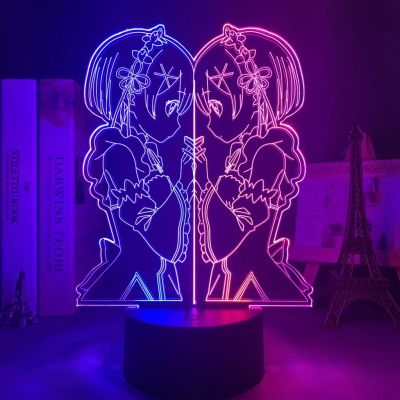 3D LED Night Anime Rem and Ram From Re Zero Starting Life In Another World Nightlight for Bedroom Decor Birthday Gift Light Lamp
