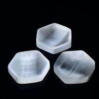 1PC Selenite ธรรมชาติชามแผ่นหยาบแกะสลัก Hexagon Shape ตารางคริสตัล Fengshui แร่ควอตซ์ Chakra การตกแต่งบ้าน Healing