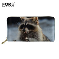 FORUDESIGNS Raccoon Women Leather Wallets with Zipper Phone Pocket Purse Card Holder Women Long Wallet Lady Long Coin Purse