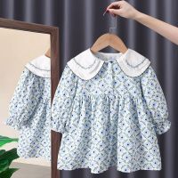 Cute Baby Girls Floral Princess Dress Spring Autumn Korean Style Long Sleeve Peter Pan Collar Kids Girl Dresses 2023 New 1-6Y  by Hs2023