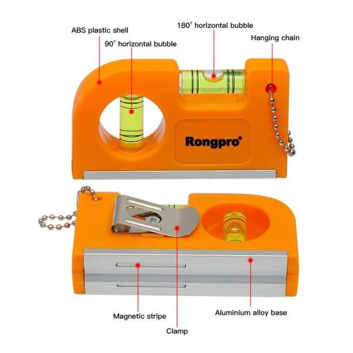 rongpro-portable-keychain-level-measuring-tools-with-magnet-base-mini-pocket-v-stripe-spirit-level-bubble-clamp-precision-ruler